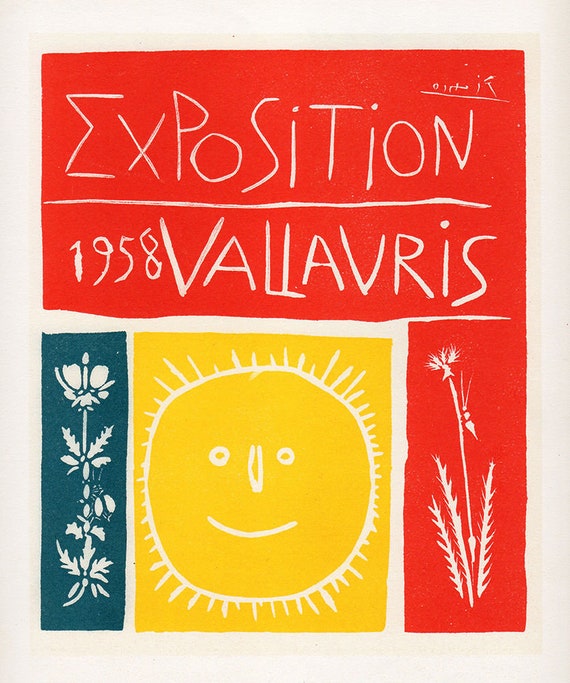 Vintage Pablo Picasso 1959 Vallauris Exhibition Offset Lithograph Poster Vintage Pablo Picasso 1959 Vallauris Exhibition Offset Lithograph Poster