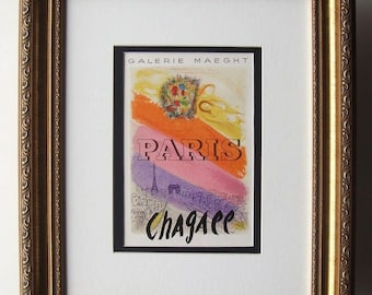 MARC CHAGALL Antique Exhibition Poster PARIS Signed Framed Certificate of Authenticity
