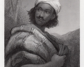 John Everett MILLAIS SIGNED 1800s Engraving &quot;Portrait of a Moorish Chief&quot; Framed COA
