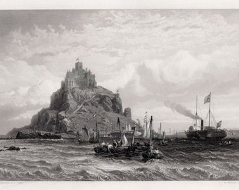STANFIELD 1800s Engraving "The Royal Yacht in Mounts Bay" Gallery FRAMED Signed Certificate of Authenticity