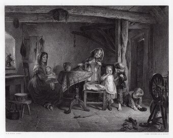 Alexander Hohenlohe BURR 1800s Engraving "Playmates" SIGNED Framed COA