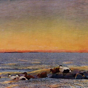 Bruno Liljefors Antique SIGNED Color Print &quot;At Dawn&quot; Gallery Framed Certificate of Authenticity