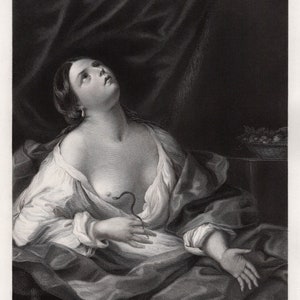 GUIDO RENI Gravura antiga de 1800 "A morte de Cleópatra" Certificado de galeria emoldurado personalizado