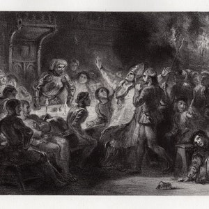 Eugene DELACROIX ASSINOU Gravura de 1800 "Morte do Bispo de Liège" EMOLDURADO Certificado de galeria