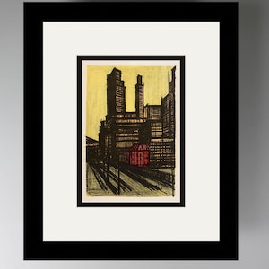 Bernard BUFFET 1967 Color Lithograph &quot;The Red Zone, New York&quot; Gallery FRAMED Certificate of Authenticity