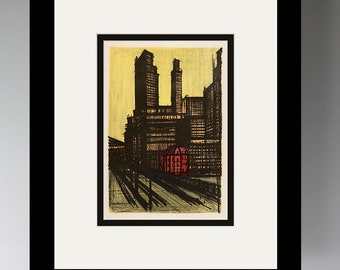 Bernard BUFFET 1967 Color Lithograph "The Red Zone, New York" Gallery FRAMED Certificate of Authenticity