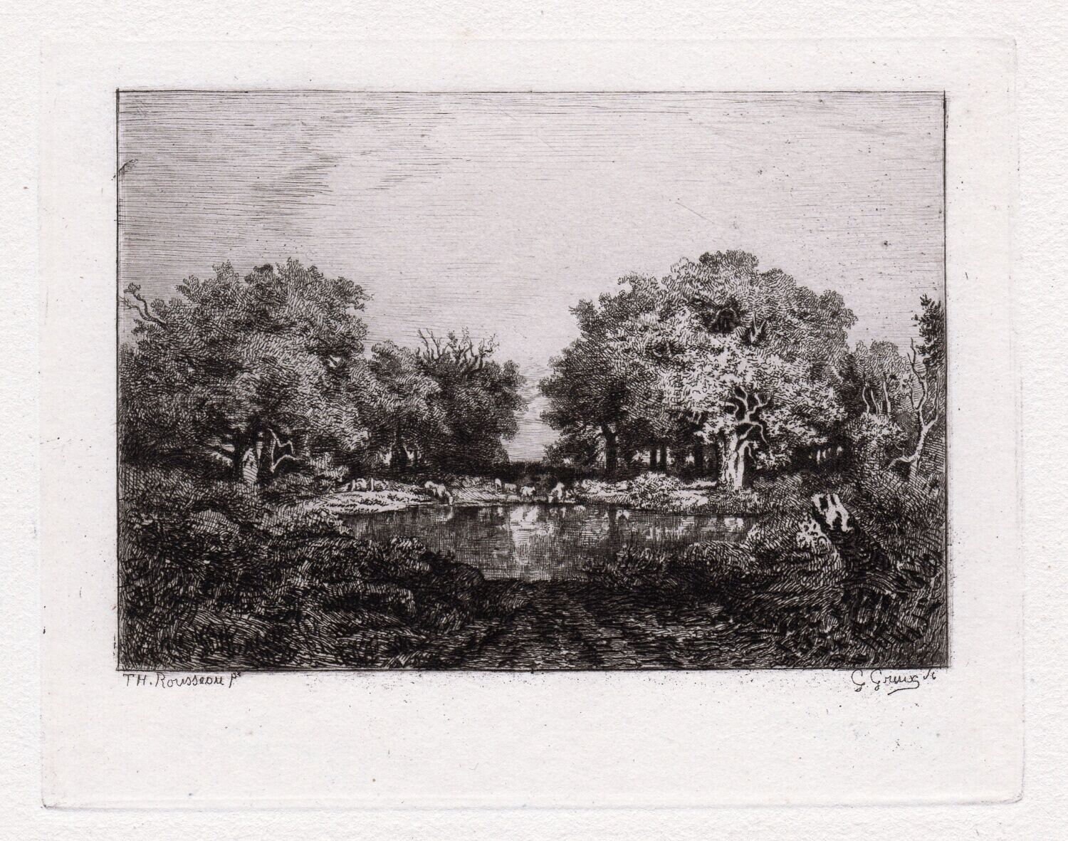 Theodore ROUSSEAU 1800s Etching "The Forest" SIGNED Custom Framed Gallery Certificate