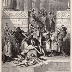 Xilogravura de Gustave DORE de 1800 "A morte dos filhos de Zedequias" ASSINADA Certificado de autenticidade emoldurado pela galeria
