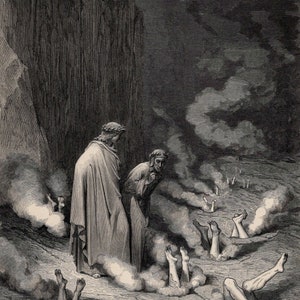 1800s Detailed Gustave DORE Religious Divine Comedy Enferno Woodcut Custom FRAMED SIGNED Gallery Certificate