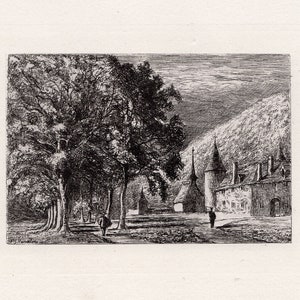 Philip Gilbert Hamerton Original 1800s Landscape Etching "In the Val Ste. Veronique" Signed Framed COA