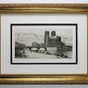 Charles MERYON 1800s Etching "Apse of Notre Dame" Custom FRAMED SIGNED Gallery Certificate