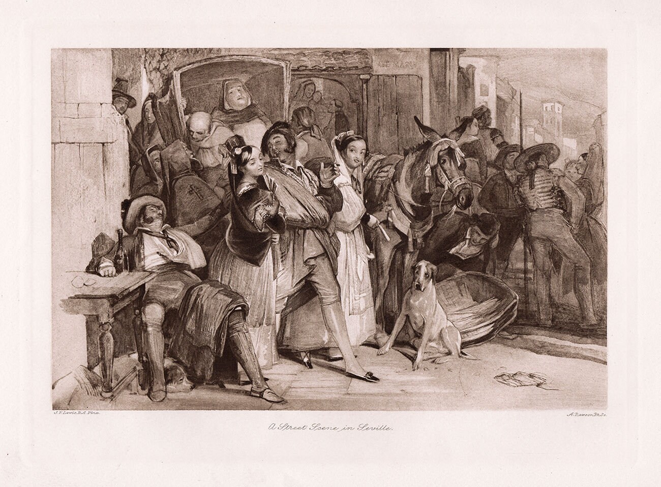 John Frederick Lewis 1800s Antique Print "Sevelle Street Scene" SIGNED Framed COA