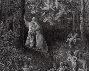 1800s Gustave Dore Signed Woodcut Orlando Furioso 