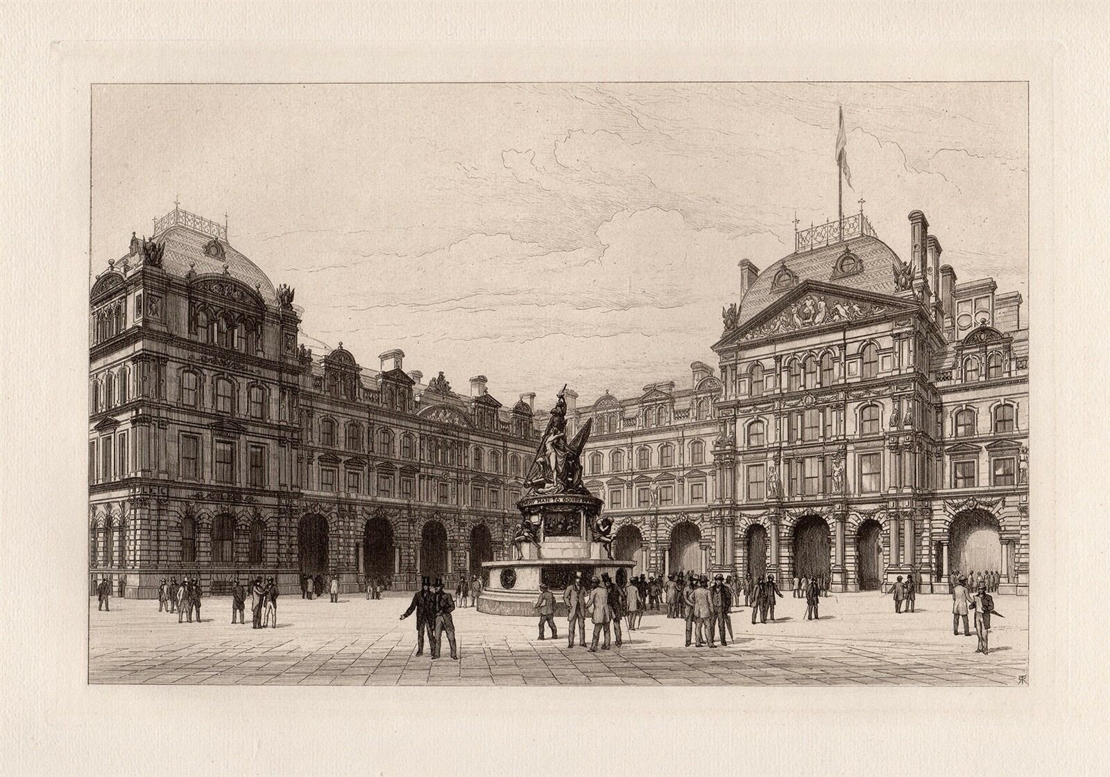 R.K. THOMAS Original Antique 1800s Etching "The Exchange Building in Liverpool" SIGNED Custom Framed COA