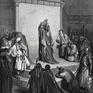 Gustave DORE Xilogravura bíblica de 1800 "A morte do filho de Davi" ASSINADA Galeria Emoldurada Certificado de Autenticidade