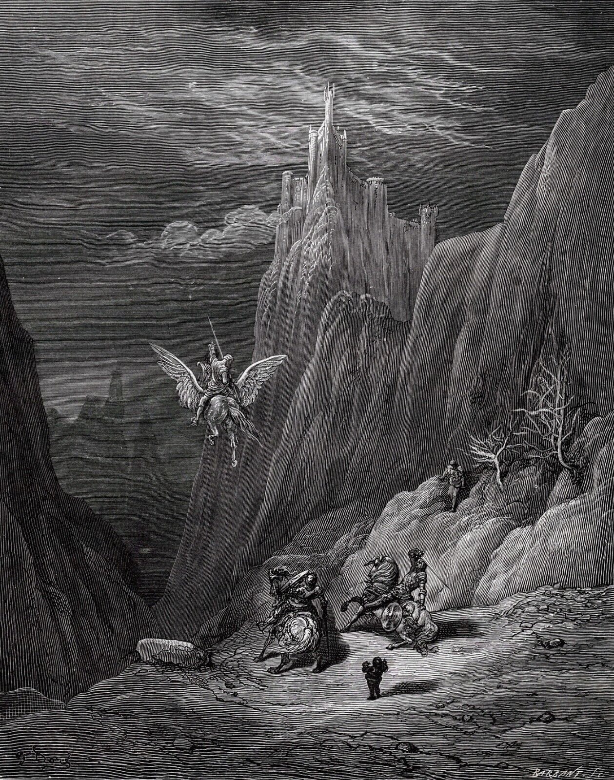 GUSTAVE DORE 1800s Signed Woodcut 