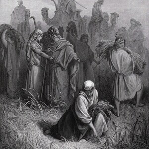 &quot;1800s GUSTAVE DORE Holzschnitt &quot;&quot;Ruth und Boaz&quot;&quot; Custom gerahmtes SIGNIERTES Galeriezertifikat.&quot;