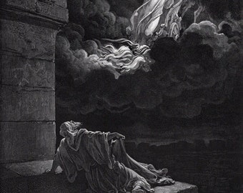 "1800's Biblischer Holzschnitt von Gustave DORE ""Elias Aufstieg in den Himmel in einem Wirbelwind"" individuell gerahmtes SIGNIERTES Galeriezertifikat."