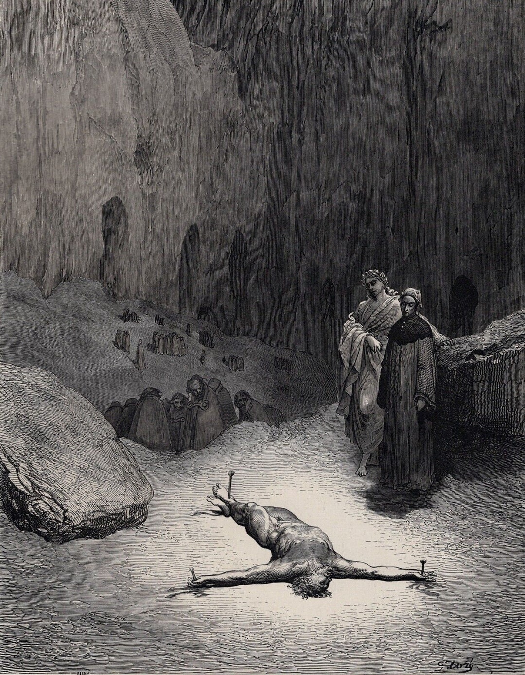 GUSTAVE DORE 1800s Divine Comedy Woodcut 