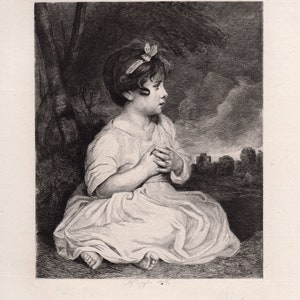 JOSHUA REYNOLDS 1800s Antique Etching &quot;The Beauty of Young Innocence&quot; Signed Framed COA
