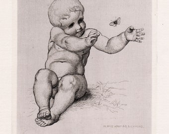 1800 William Blake RICHMOND Radierung "Kind mit einem Schmetterling" SIGNED gerahmt COA
