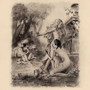 Framed 1947 Paul-Emile BECAT Original Lithograph &quot;Douzieme Baiser, la Fausse Pudeur&quot; LIMITED COA