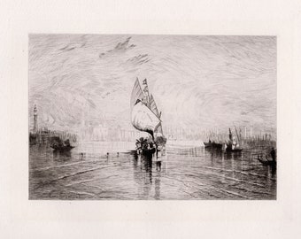 FRAMED 1800s JMW TURNER 1800s Maritime Etching "The Sun of Venice going to Sea" Signed Gallery Certificate