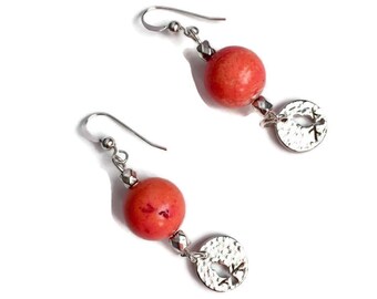 Beaded dangle earrings, sterling silver ear wires