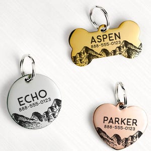 Personalized Mountain Dog Tag Engraved Pet ID, Stainless Steel