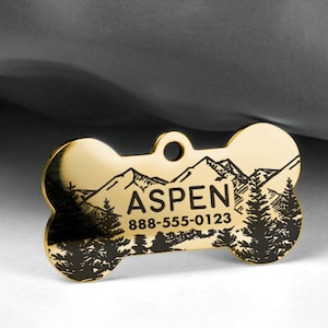Engraved Mountain Pet ID Tag Personalized Stainless Steel Dog Tag