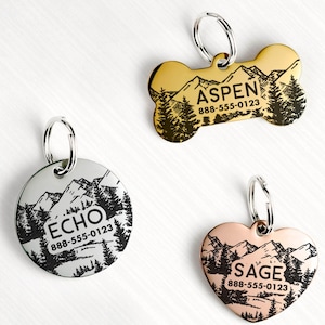 Engraved Mountain Pet ID Tag Personalized Dog Tag