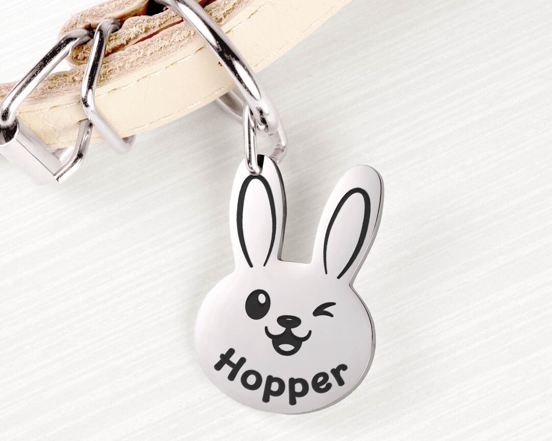 Bunny Dog ID Tag, Engraved Pet Tag, Rabbit Pet Tag, Personalized Pet ID ...
