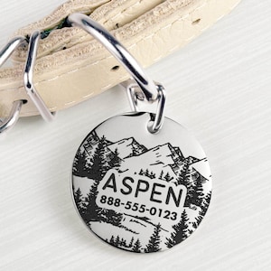 Personalized Mountain Pet ID Tag Engraved Stainless Steel Dog Tag