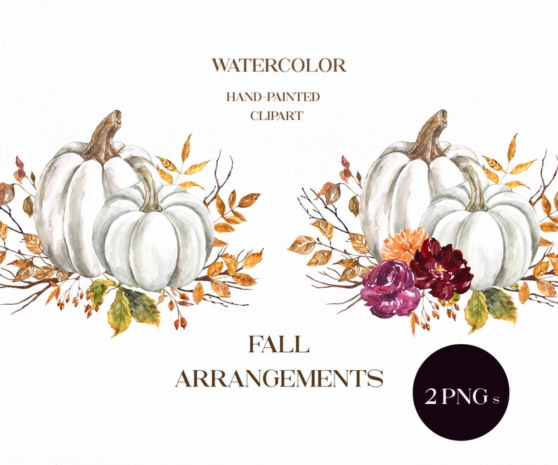 Download Watercolor Fall Pumpkin Clipart White Floral Pastel ...