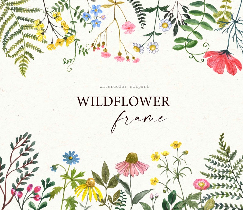Wildflower Frame Floral Border Watercolor Wild Flowers Meadow | Etsy