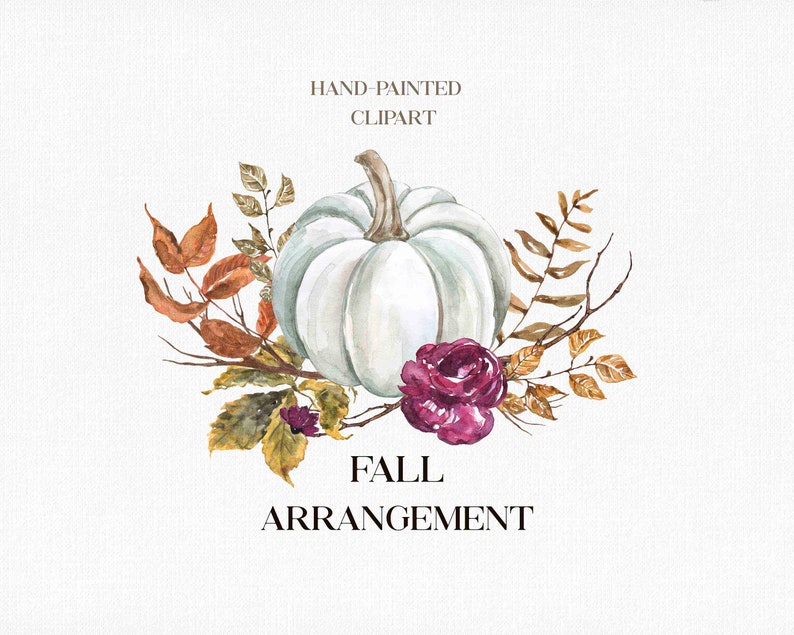 Fall White Pumpkin Arrangement Clip art PNG Watercolor Clipart | Etsy
