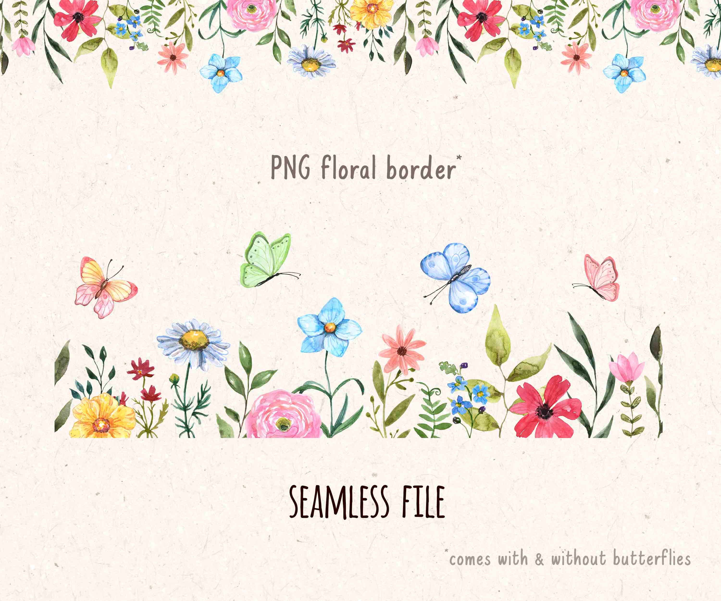 Wildflower Floral Border Frame Clipart Watercolor Wild Flowers Etsy