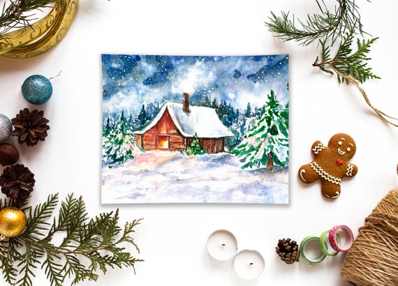 Primitive Farmhouse Vintage PRINT ONLY 8x10 Christmas Traditions Red Truck Snow