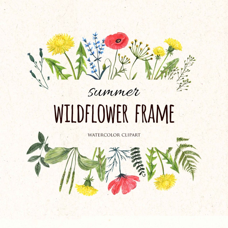 Wildflower Floral Frame Border Watercolor Clip Art Wreath | Etsy