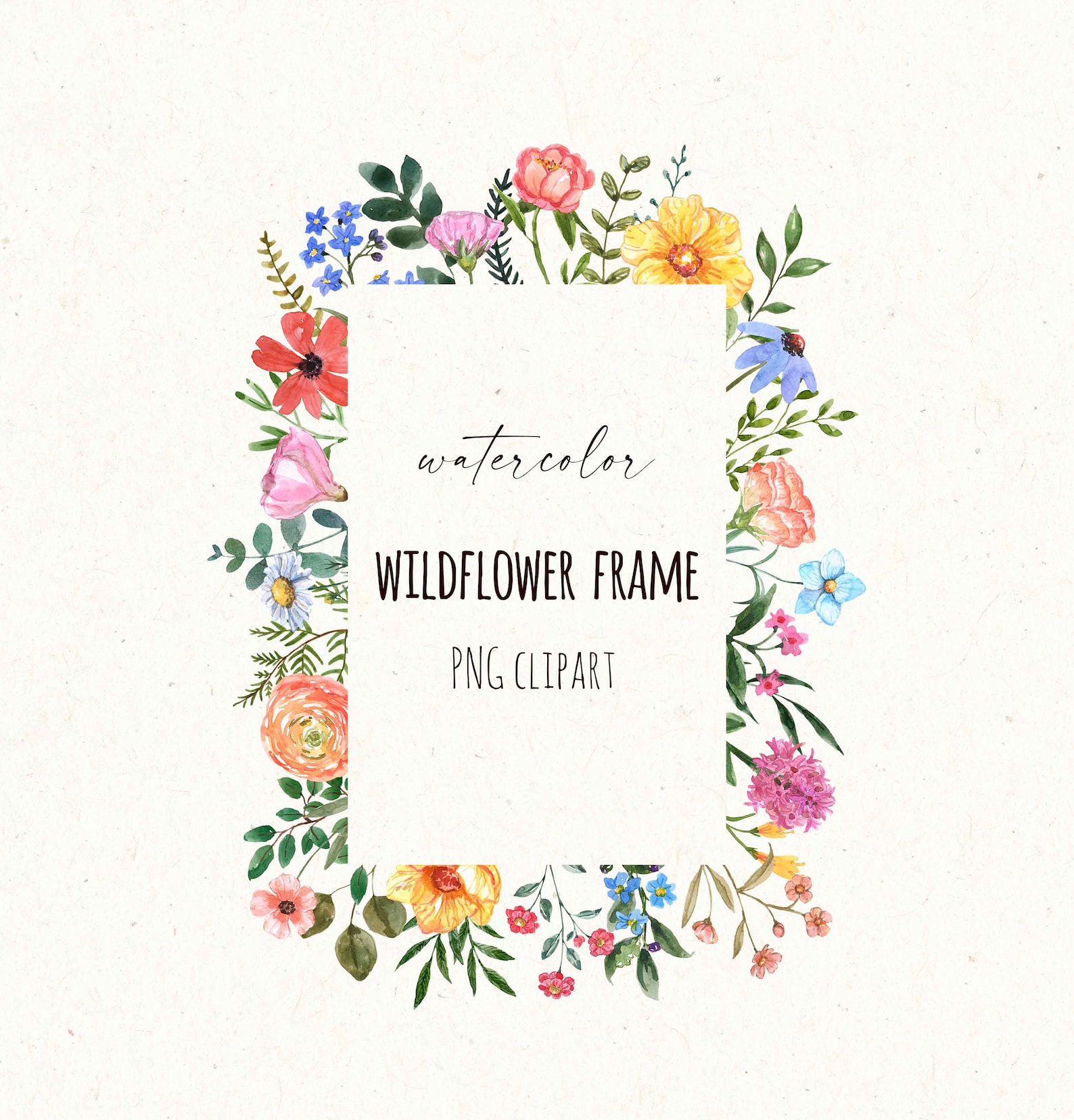 Wildflowers Frame Border Clipart Watercolor Wildflower Meadow Etsy