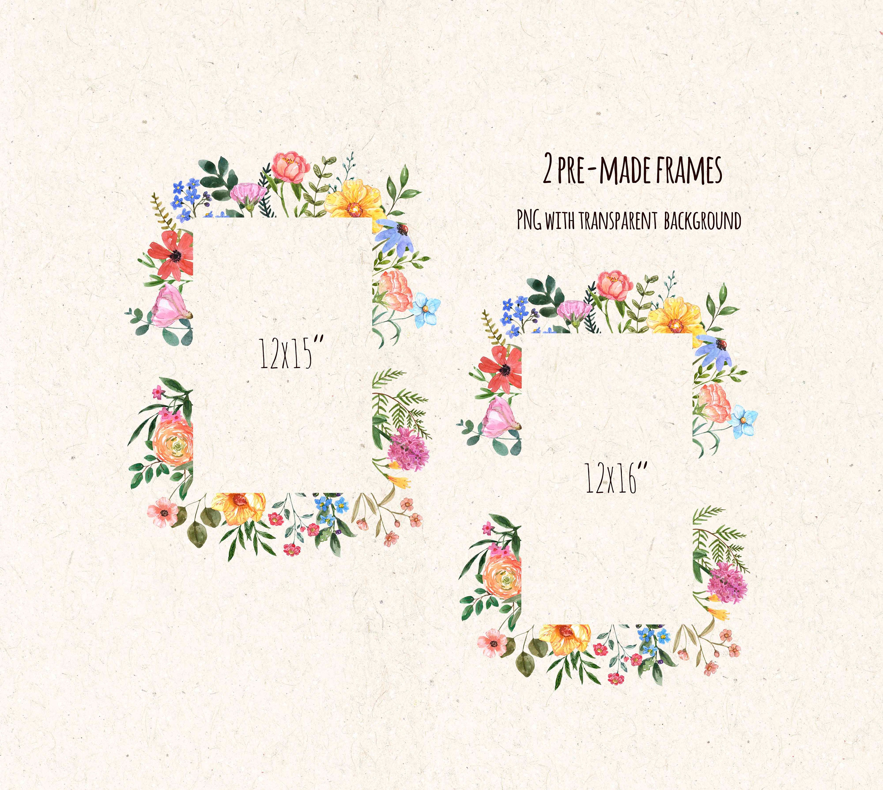 Wildflowers Frame Border Clipart Watercolor Wildflower Meadow Etsy