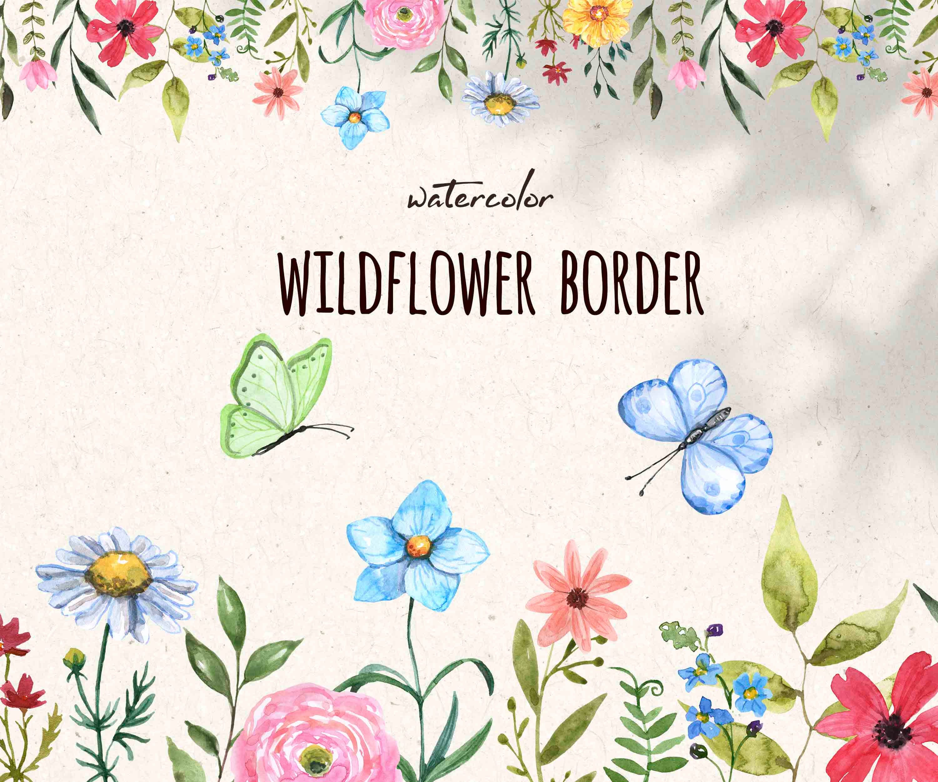 Wildflower Floral Border Frame Clipart Watercolor Wild Flowers | Etsy
