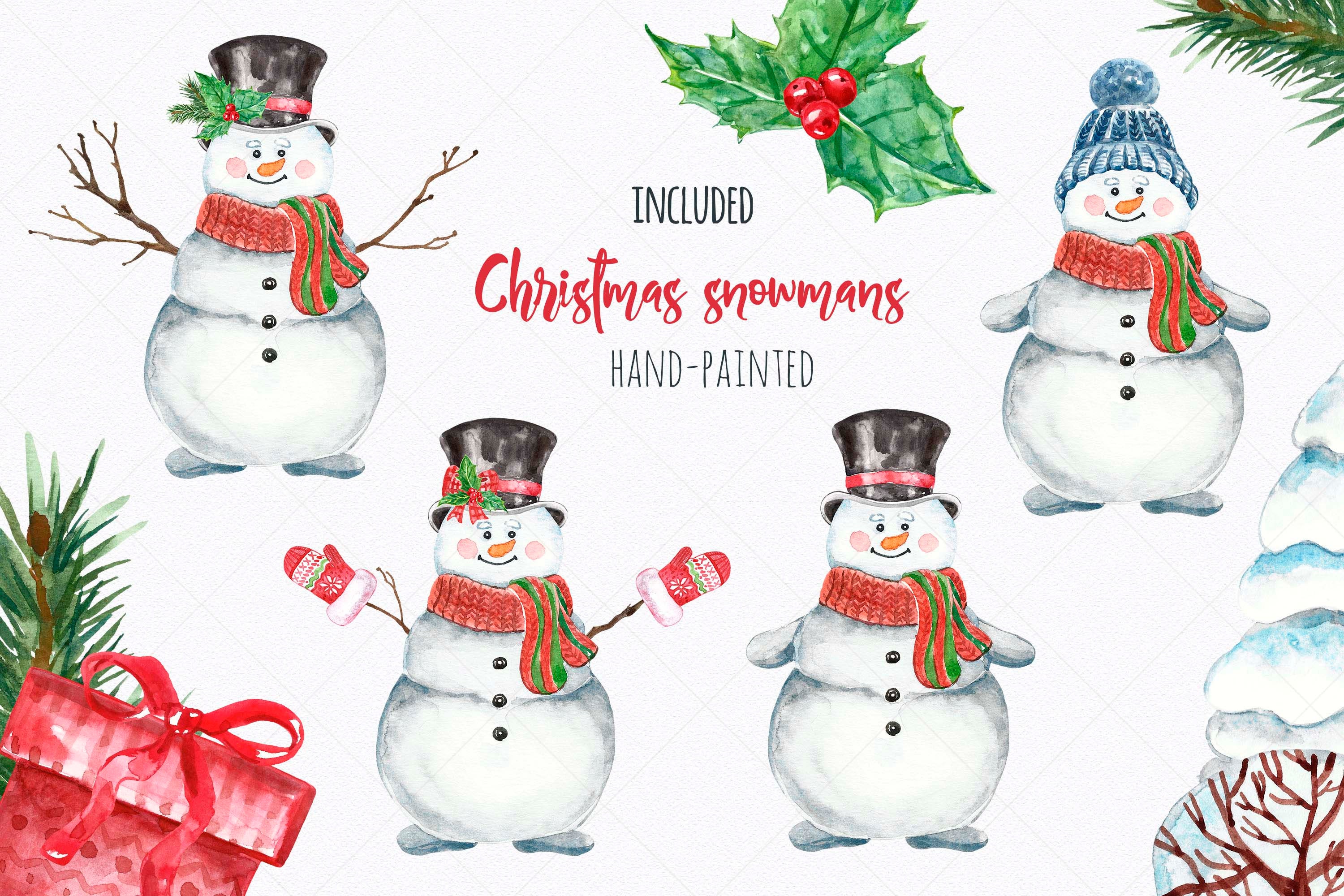 Watercolor Snowman Clip Art Merry Christmas Tree Clipart | Etsy