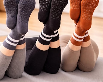 Meias antiderrapantes caneladas para ioga | Listras dos anos 70 para pilates, barra e dança (pacote com 3)