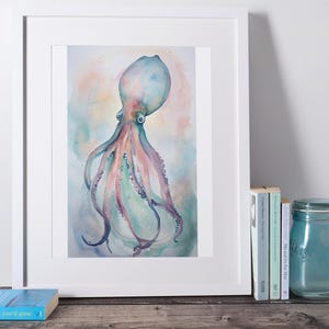 Giant Squid Digital Download, Giant Squid, Ocean Lover Gift, Watercolor Print, Watercolor Art, Kraken, Sea Monster, Squid Art, Cryptid