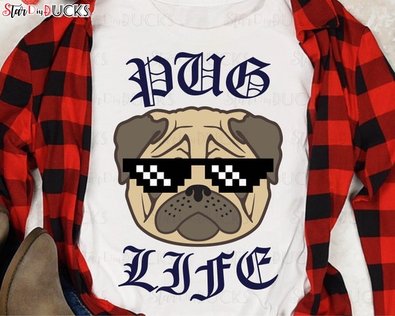 PUG LIFE cutting files svg clip art digital download graphic design printable vinyl decal transfer paper cute head with glasses No400