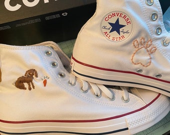 Hand embroidered High tops Bunny | Chucks. Shoes. Converse. Bunny rabbit. Lop bunny. Year of the rabbit . Carrot. Paw. Bunny mom