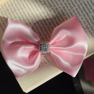 Morganite Satin Bow with genuine lab-created diamond for Rabbits,Bunny, dog, cats & small pets Haute Couture collection. Pink. Valentines image 5