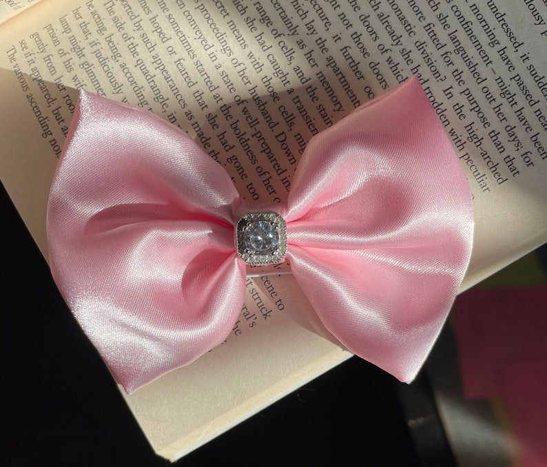 Morganite Satin Bow with genuine lab-created diamond for Rabbits,Bunny, dog, cats & small pets Haute Couture collection. Pink. Valentines image 5