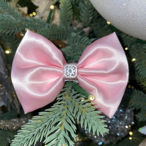 Morganite Satin Bow with genuine lab-created diamond for Rabbits,Bunny, dog, cats & small pets Haute Couture collection. Pink. Valentines image 6